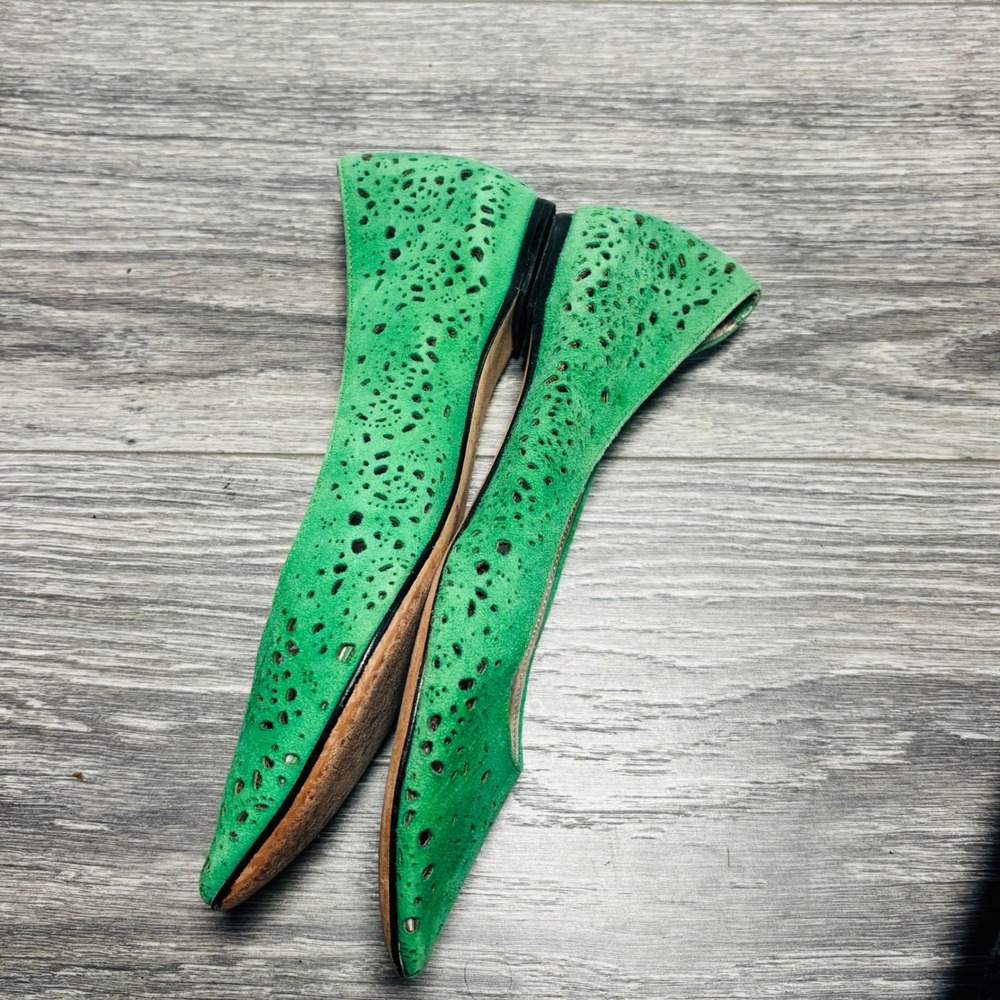 Johnston & Murphy Green Tami Laser‎ Cut Pointed Ballet Flat Women's 6M - Picture 7 of 11